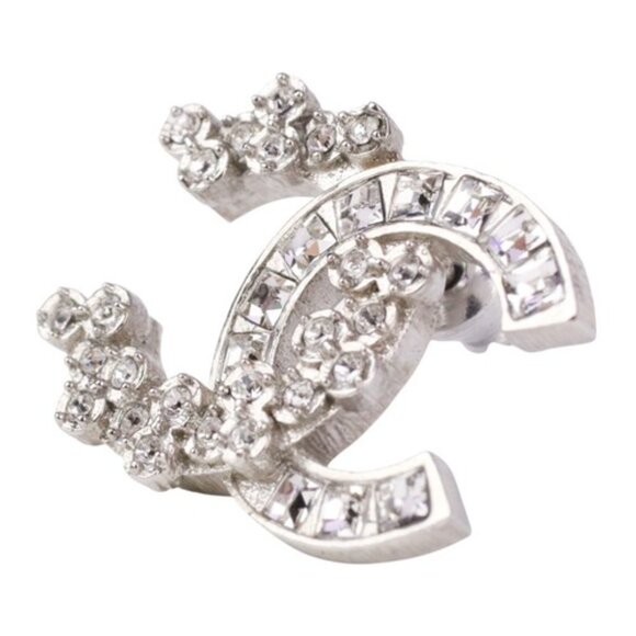 #52 - CHANEL B19V Coco Mark Rhinestone Earrings, Silver Color - Authentic - Picture 3 of 15